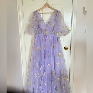 A-Line V-Neck Embroidered DRESS